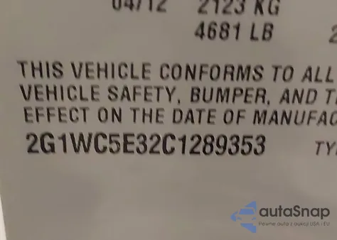 2012 Chevrolet Impala Ltz from USA, damaged, VIN 2G1WC5E32C1289353